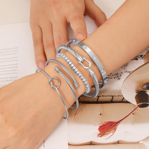 18 K Gold Plated Love Bangle Bracelet Stack Cuff Jewelry for Women Jewelry Set for Women Gift with Box - style: style18