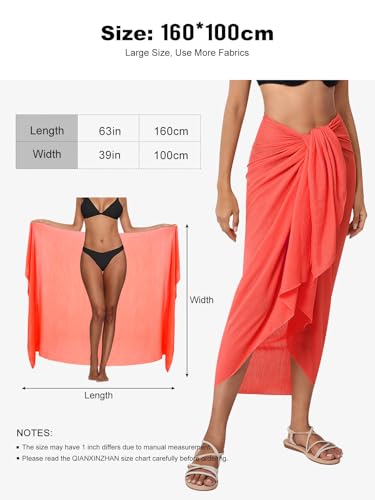 QIANXIZHAN Women's Swimsuit Cover Up,Beach Sarong Wrap Bottom Coverup for Women Short Skirt - color: 1watermelon Red