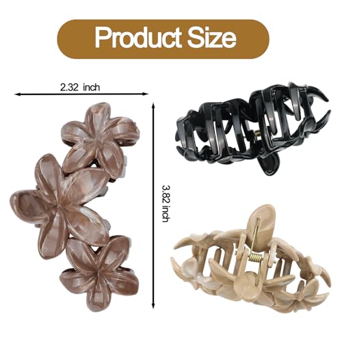 4Pcs Cute Hawaiian Flower Claw Hair Clips for Women Black Plumeria Large Claw Clips for Thick Thin Hair Dark Blue Beach Hair Accessories for Women and Girls - color: 04-Colorful
