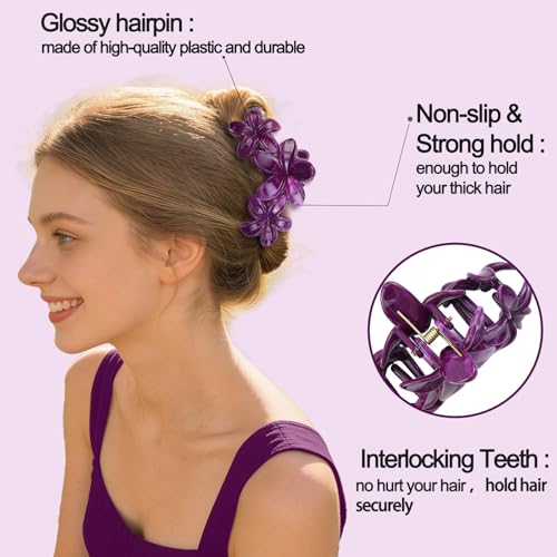 4Pcs Cute Hawaiian Flower Claw Hair Clips for Women Dark Purple Large Claw Clips for Thick Thin Hair Strong Hold Beach Hair Accessories for Women and Girls - color: 23-Colorful