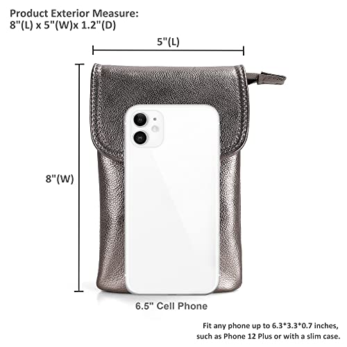 befen Genuine Leather Small Crossbody Bags for Women Cell Phone Bag Cross Body Purses,Silver Zipper - color: Metallic Bronze Pewter