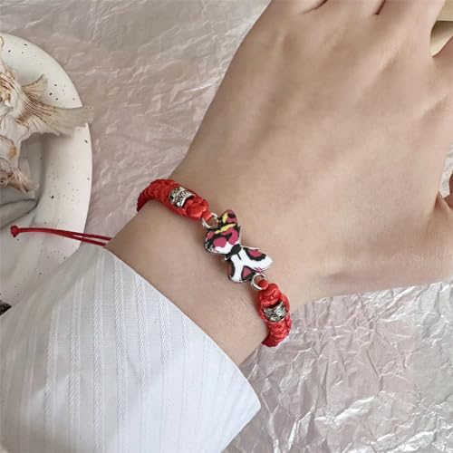 Butterfly Bracelets for Women Colorful Charm Woven Adjustable Strings Butterfly Bracelets Cute Handmade Boho Adjustable Braided Rope for Couple Women Friendship BFF Party Family Jewelry - color: red