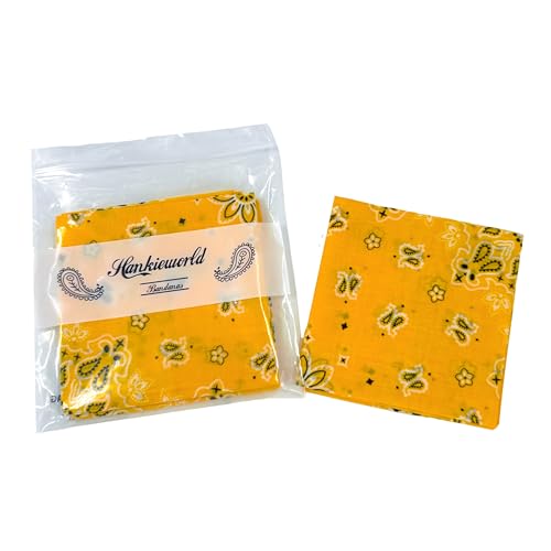 Bandanas for Women and Men，3 Pack Super Soft Thin 60s Preium Cotton 22 inch Handkerchiefs - color: Golden