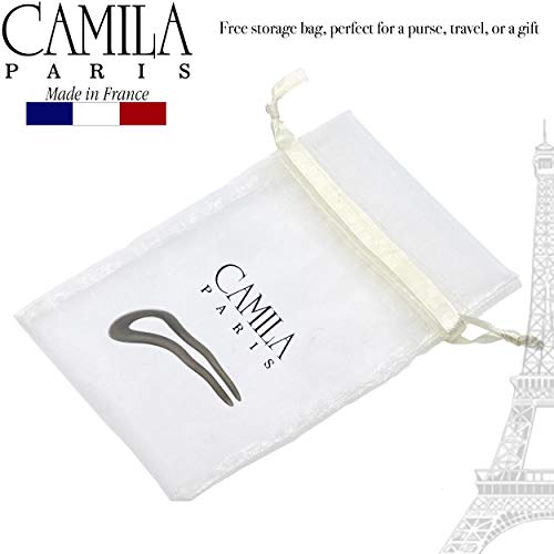 Camila Paris CP3077 French Twist Stick Clip Pins, Gray, Wavy Hair Pin U-Shaped Hair Fork for Girls Spiral Updo Chignon Bun Holder, Fashion Flexible Styling Hair Accessories for Women, Made in France - color: 2-Prong Gray