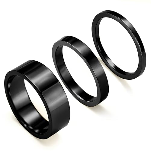 Silver Rings for Women Non Tarnish, Gold Wedding Bands for Men, Stainless Steel Chunky Knuckle Pinky Open Adjustable Ring Set for Jewelry Gift Size 5-13 - color: Black, size: 5, style: Chunky Bands