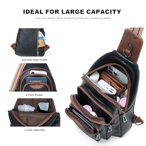 Leresas 10L Crossbody Sling Bag for Women Men Anti Theft Cross Body Fanny Pack Belt Bag Purse Gifts for Women Faux Leather, Black Brown - color: 10l-black Brown, size: 10L