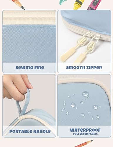 SUNEE Cute Pencil Case, Aesthetic Pen Pouch, Colored Large Pencil Bag with Zipper, Kawaii Stationery Storage and Organizer, School Supplies for Teen and Adult Girls, Blue - color: Blue