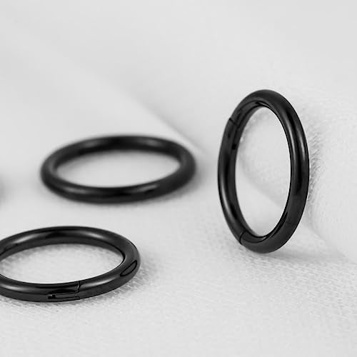 4Pcs 16G 18G 20G Surgical-Steel-Piercing-Ring-Nose-Rings-Hinged-Hoop-Earrings,6mm 8mm 10mm 12mm Seamless Stainless Steel Clicker Eyebrow Septum Piercing Hoop,Sliver Black Gold Rose Gold Rainbow Body Jewelry Set - color: 16G 8mm Silver & Black