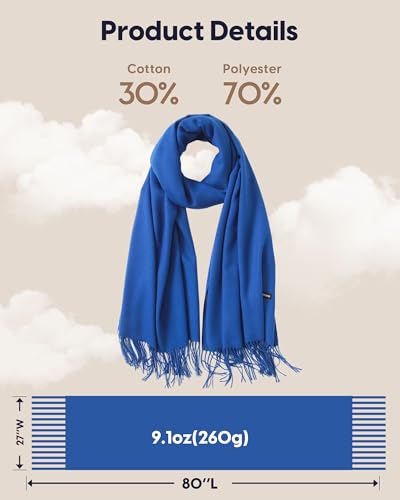 maamgic Women's Winter Scarf Soft Warm Scarf for Women Cozy Shawl Wraps for Women Lightweight Pashmina Style Wrap - color: Solid Royal Blue