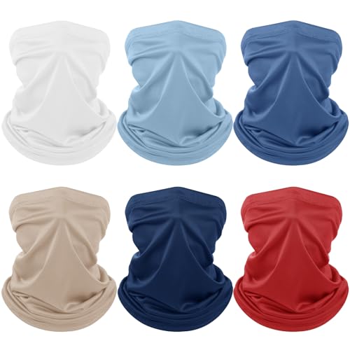 Geyoga 6 Pieces Summer UV Protection Cooling Neck Gaiter Face Clothing Neck Gaiter Mask Scarf Sunscreen Breathable Bandana - color: Neutral Colors