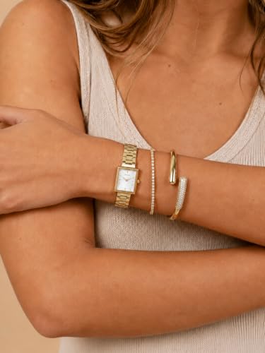 Gold Cuff Bracelets for Women, 14K Gold Plated Open Cuff Bangle Bracelet with CZ Pave, Minimalist Stackable Chunky Gold Bracelet for Women - color: Gold CZ Cuff