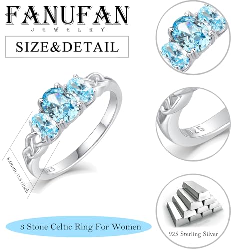 Celtic Birthstone Rings for Women 925 Sterling Silver Celtic Knot Ring 3-Stone Promise Rings for Her Wife Birthday Anniversary Wedding Jewelry - color: 03-Mar-Aquamarine