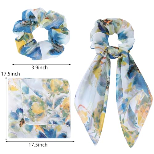 Floral Scarf Scrunchie,6PCS Tie Dye Bow Scrunchies | Hair Scarves,Scarf Hair Ties,Scrunchie with Tails,Bandana Scrunchies,Scarf Ponytail,Hair Accessories for Women,2 in 1 - color: tie dye flower