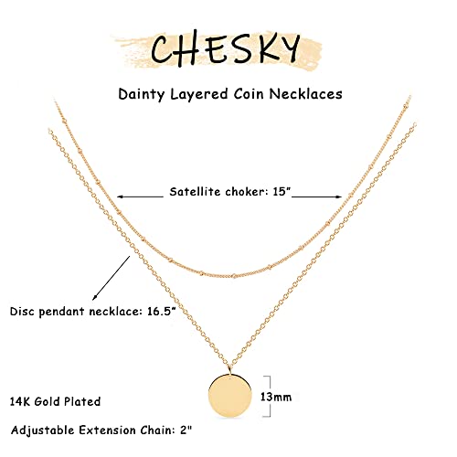 CHESKY 14k Gold Plated/Silver Plated Dainty Necklace for Women, Trendy Satellite Choker Necklace Thin Beaded Layered Choker Necklaces Discs Paperclip Chain Necklaces Womens Simple Jewelry - style: Layered Satellite Coin-Gold