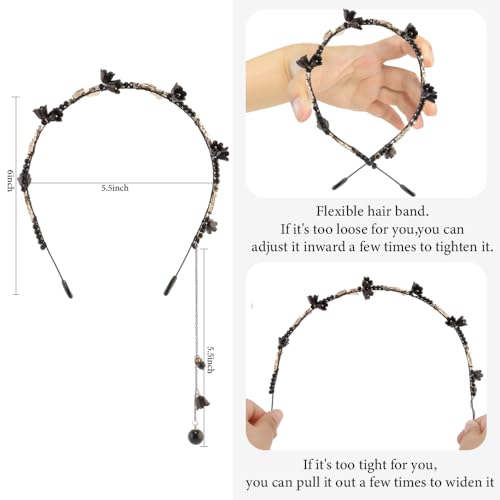 AHONEY Black Flower Headband Crown for Women Girls Dark Fairy Hair Accessories Gothic Headpiece Hair Vine Leaf Headband - color: Black