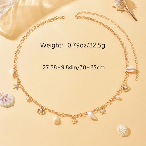 Gold Starfish Seashell Waist Chain Belt for Women Boho Mermaid Pearl Body Chain Summer Beach Vacation Bikini Jewelry Accessories - style: Thin chain