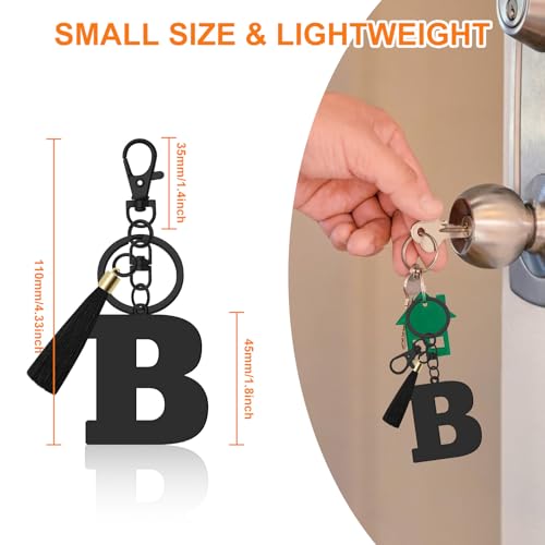 Oubaka Initial Monogram A-Z Keychain for Women, Cute Initial Letter Keychain with Tassel for Handbag Car Key Bag Keyring - color: Black-b