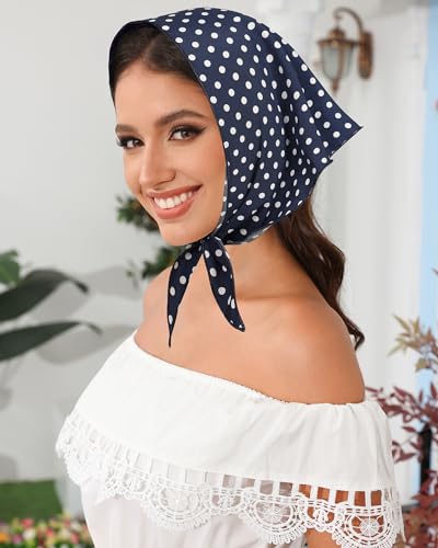 AWAYTR 3Pcs Hair Bandanas Head Kerchief for Women Girls Tie-Back Boho Hair Scarf Headband Bandana Triangle Head Scarf - color: Polka Dot - Red / Black / Dark Blue