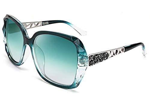 FEISEDY Polarized Women Square Sunglasses Sparkling Composite Shiny Frame B2289 - color: Emerald Green