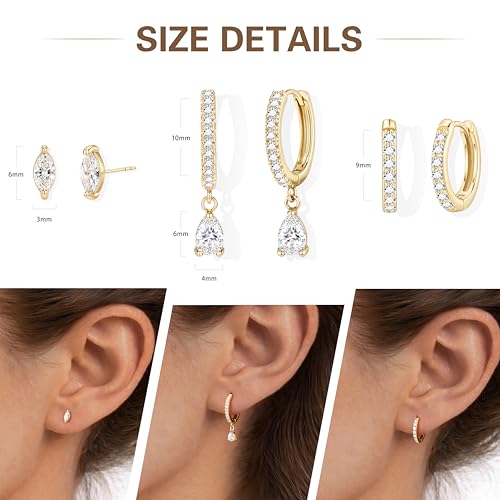 14K Gold Plated Small Huggie Hoop Earrings Set for Women, Hypoallergenic Dainty Sterling Silver Dangle Studs for Cartilage Helix, Lightweight Trendy Cute Stack Birthstone Jewelry Gift - color: 04_Diamond_Apr_Gold