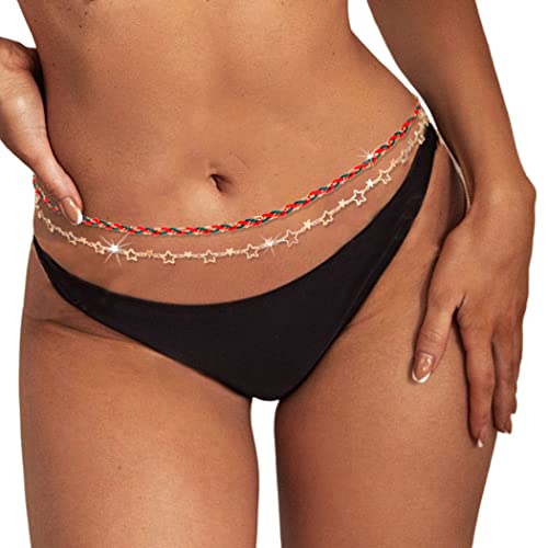 Christmas Star Waist Bead Belly Chain Gold Layered Body Beads Jewelry Beaded Bikini Body Chain for Women