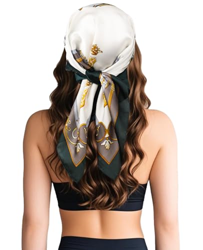 Sumolux Head Hair Scarf for Women Like Satin Silk Scarf Bandana Hair Wrapping Night Large Square Scarves 27.5" - color: Green Carriage