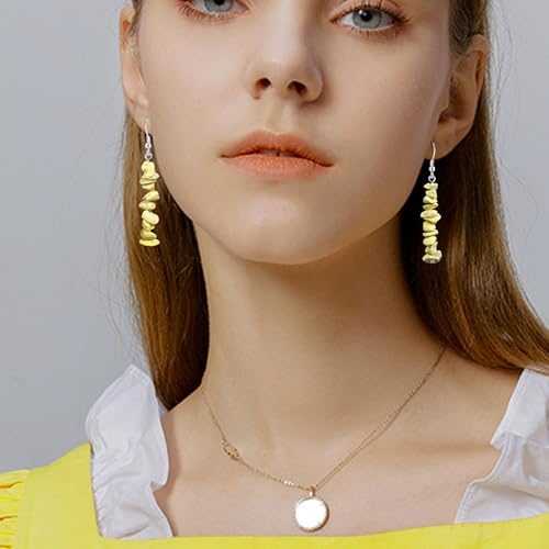 Handmade Bohemian Vintage Silver Nature Stone Beads Long Dangle Drop Earrings for Women - color: Light Yellow