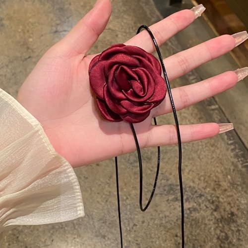 OIDIMS Rose Flower Jewelry Set for Women Classic Velvet Camellia Satin Flowers Choker Necklace Sexy Charms Floral Earring Bracelet for Party Bride Wedding Party Summer Holiday Necklaces - color: Red