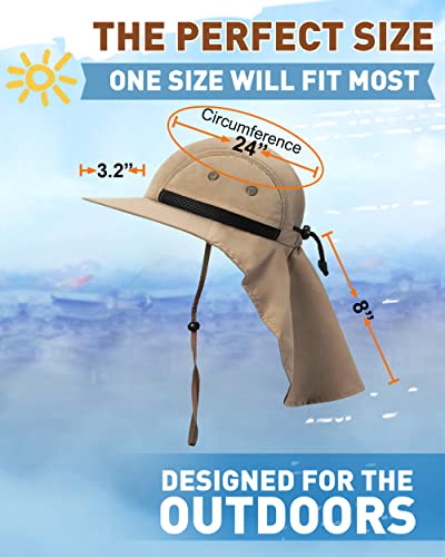 Tirrinia Wide Brim Sun Hat with Neck Flap for Men & Women, Breathable Hiking Fishing Safari Hat, Outdoor UV Protection Cap - color: # Khaki
