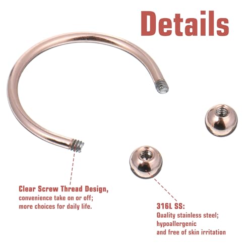 64 PCS Jewelry Lip Barbell Ring Lip Rings Vertical Labret Medusa Snake Bite Earring Piercing Jewelry Helix Earring Daith Tragus Cartilage Studs Steel for Women Men - color: Rose gold
