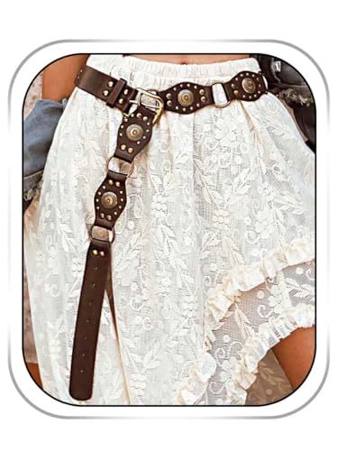 Western Belt for Women Boho Leather Belts Brown Vintage Waist Belt Cowgirl Belts for Dress