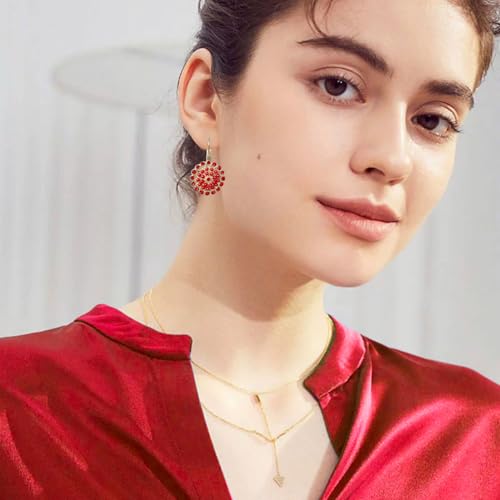 Bohemian Vintage Sliver Geometry Enamel Flower Lightweight Dangle Hoop Earrings Ethnic Handmade Circle Disc Teardrop Earrings For Women - color: Gold Red