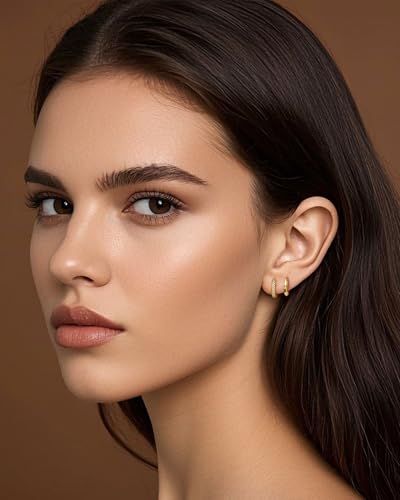 3 PairsTrendy Dainty Set Earrings- 14K Gold Plated Hoop Earrings for Women, Hypoallergenic Lightweight Stackable Jewelry Gift for Multiple Piercings - color: Two circles diamond