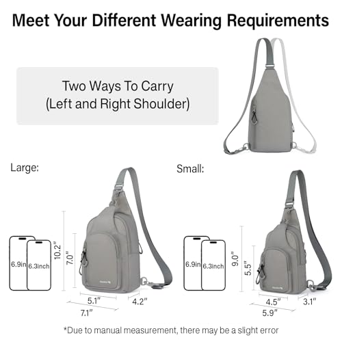 Hanke Crossbody Sling Bag for Women Men, Small & Large Casual Cross Body Sling Bags, Chest Bag for Outdoor Hiking Travel - color: Rock Grey, size: Large