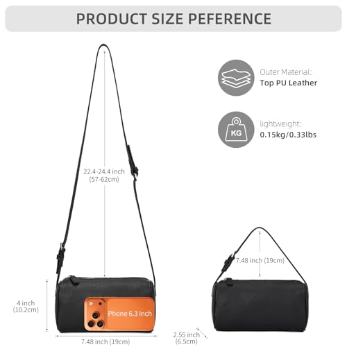 KouLi Buir PU Leather Crossbody Purse for Women Trendy Small Barrel Hobo Shoulder Handbag Lightweight Daily Purse - color: Balck