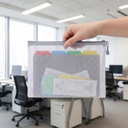 7 Pack Mesh Zipper Pouch Bags, A4 Plastic Zipper Bags,Waterproof File Pouches for Office Supplies, Travel, Storage, Puzzles & Board Games