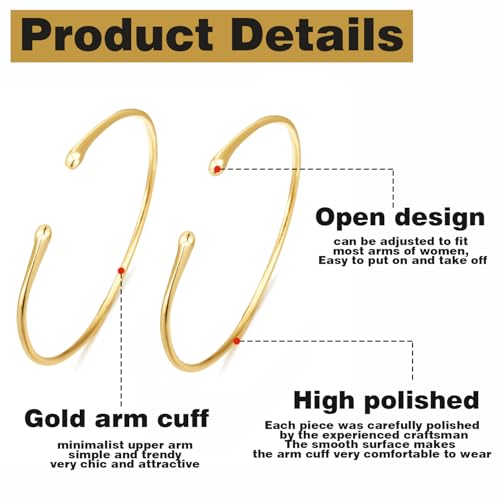 BOMAIL 2Pcs Gold Arm Cuff Bracelets Set for Women | Open Adjustable, large Upper Arm Bangles, Coil Swirl Armlet,Ren Faire Armband,Minimalist ,Goddess - style: A Style