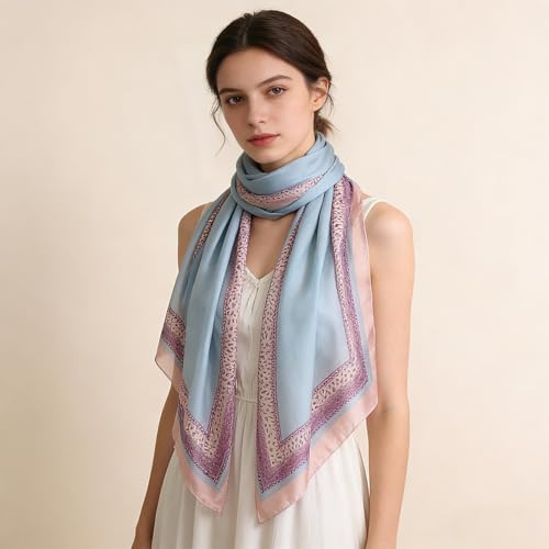 Silk Scarf Mulberry Silk Fashion Scarves Long Lightweight Shawl Wrap … - color: W50