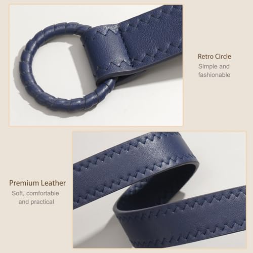 Knotted Waist Belt for Women PU Leather Thin Strap Belt for Dresses - color: Navy Blue