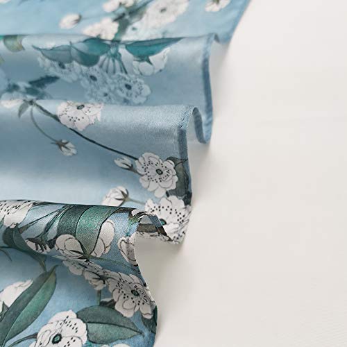 FONYVE 100% Mulberry Silk Scarfs for Women-Lightweight Square Satin Head Scarf-Small Silk Hair Scarf for Sleeping 21"x21" - color: 23 Flowers Blue