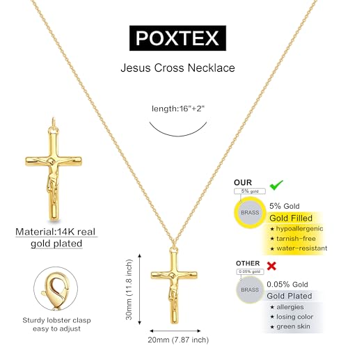 Poxtex Cross Necklace for Women Teen Girls, Dainty 14K Gold Silver Plated Cross Choker Jewelry Non Tarnish Waterproof Cute Simple Small Necklace Christian Baptism Religious Faith Jewelry Gifts - color: 06-Jesus Cross Necklace