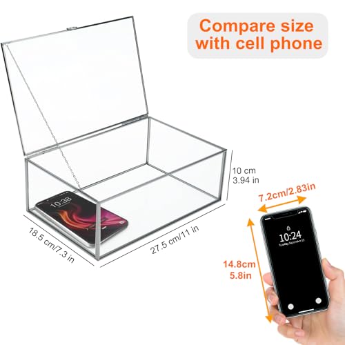 HighFree Vintage Glass Box with Lid - Clear Jewelry Glass Display Box Keepsake Box - Home Decor Decorative Box for Trinket Rings Bracelet (Silver, Large) - color: Silver, size: Large