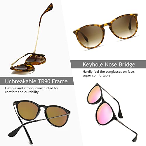 SUNGAIT Premium Vintage Round Sunglasses for Women Men Classic Retro Trendy Style - color: 3 Pack (Polarized): Matte Amber/Brown Gradient+matte Black/Gray Gradient+glossy Black/Sakura Pink