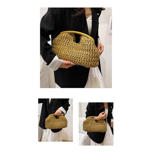 Women's handmade woven handbag beach vacation handbag straw crossbody bag - color: Ginger Yellow