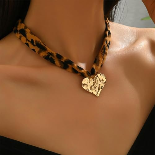 Scarf Necklace with Charm Gold Starfish Chunky Cross Heart Flower Pendants Bandana Charm Necklace Western Scarf for Women Boho Cowgirl Country Cowboy Accessories Beach Vacation Vacation Outfits Jewelry - color: A4-Scarf Necklace With Heart Charm