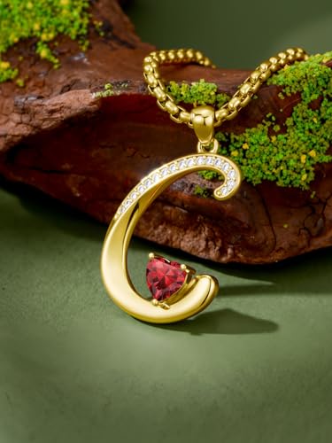 Birthday Gifts for Women 18k Gold Initial Necklaces for Women Simple Alphabets Letters with Birthstone Pendants Name Jewelry Anniversary Wedding Gifts for Sister Daughter Her (with Gift Box) - color: 01-Jan-Garnet, style: Letter C