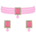 Aheli Ethnic Choker Necklace Earrings Wedding Bollywood Party Jewelry Set Gift for Women - color: Pink