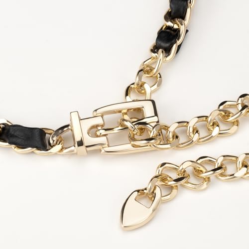 YooAi Chain Belts Leather Waist Belt for Women Layered Metal Chain Belt - size: M/L: fits waist from 31"-40", style: Gold Dangle
