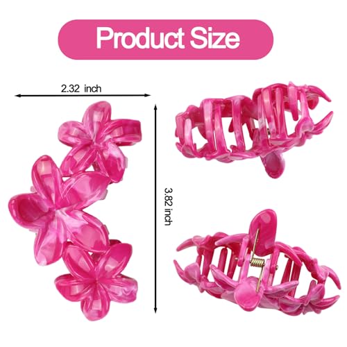 4Pcs Cute Hawaiian Flower Claw Hair Clips for Women Rose Red Large Claw Clips for Thick Thin Hair Strong Hold Beach Hair Accessories for Women and Girls - color: 19-Colorful