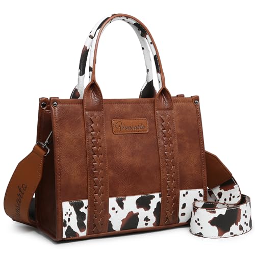Denim Tote Bag for Women Top Handle Satchel Purse Boho Shoulder Handbags with Wristlet - color: Brown